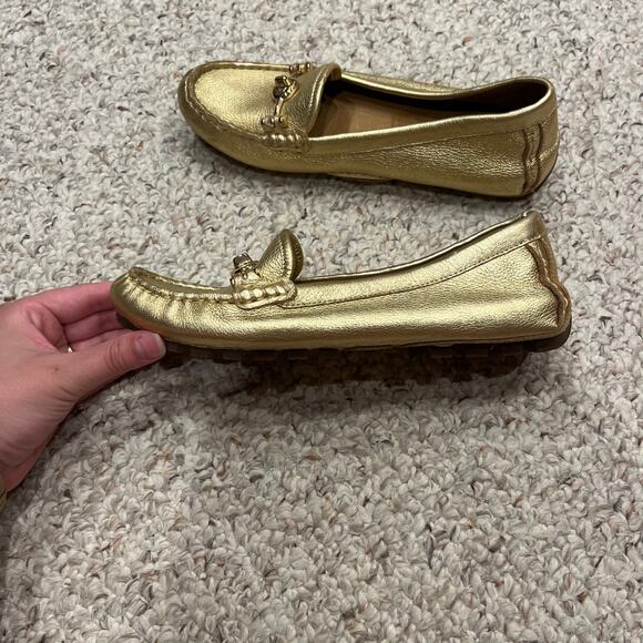 Coach Arlene Gold Metallic Driving Loafers Sz 6.5 B Womens Preppy Glam - Picture 3 of 7